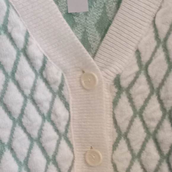 Asos Topshop knitted diamond cardi in ivory and green Size 4-6 - Picture 6 of 13